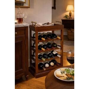 The Bombay Company 1996 Wood Wine Rack Removable Tray Handles 24 Bottles, 17x32”